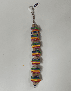 A Long Foam Stack toy hanging from a chain.